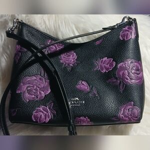 Coach Black and Purple Floral Laurel Shoulder Bag